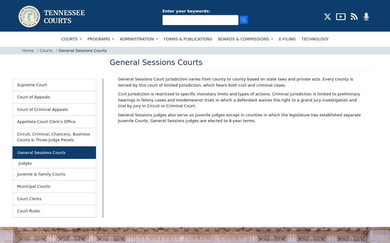 Fentress County criminal court cases and General Sessions jurisdiction