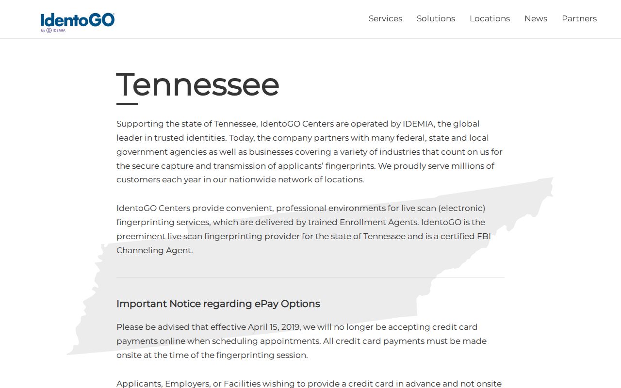 Tennessee fingerprint appointments for Fentress County criminal history review