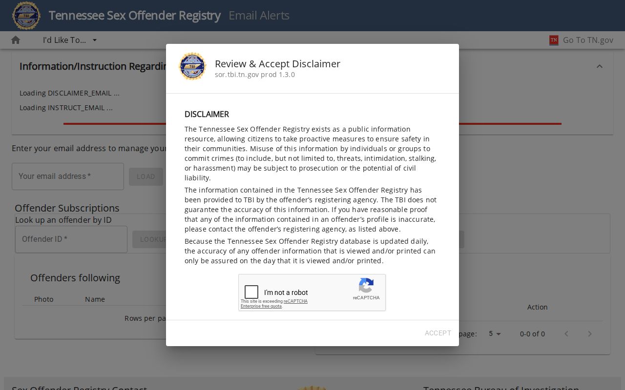 Fentress County sex offender lookup email alert controls